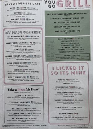 All V marked items are Vegan at Bounty Beets - Le Meridien Mina Seyahi in Dubai