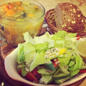 Salad w/ bread at Tree of Life in Safed