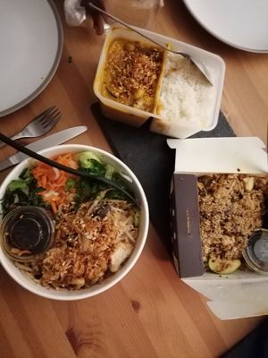 A noodle bowl, a spicy rice dish and the Vietnese curry with rice at Pho in Sheffield