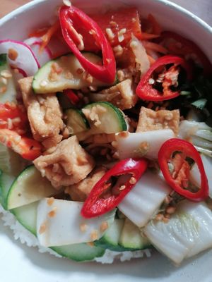 Grilled veggie rice bowl at Pho in Sheffield