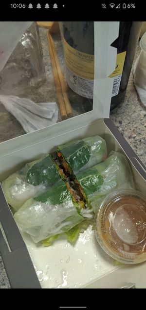 Rice paper rolls w peanut sauce at Pho in Sheffield