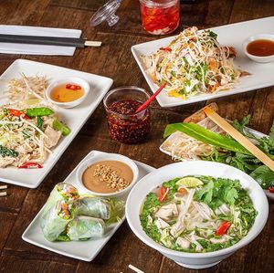 Wok fried noodles, summer rolls, pho and noodle salad  at Pho in Sheffield