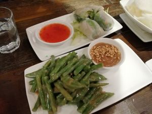 Summer rolls and green beans with sugarsnap peas at Pho in Sheffield