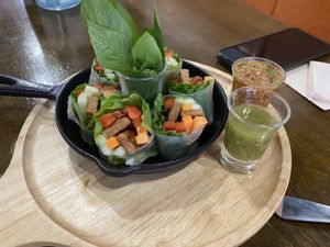 Summer rolls with OmniMeat’s “pork"! Delicious! at Veganerie - Nana in Bangkok