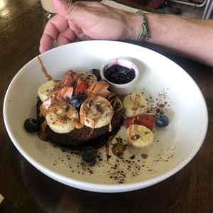 Chocolate protein pancakes  at Veganerie - Nana in Bangkok