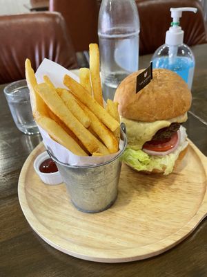 Burger and chips    at Veganerie - Nana in Bangkok