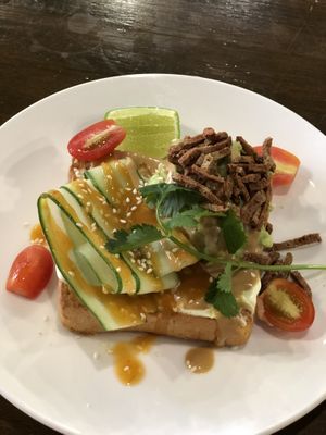 Avocado toast with “bacon” bits   at Veganerie - Nana in Bangkok