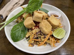 Pad Thai zoodles with fried tofu, 240 baht  at Veganerie - Nana in Bangkok