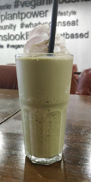 Matcha soy coconut milk smoothie at Veganerie - Nana in Bangkok