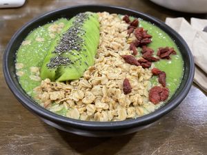 Green and fresh smoothie bowl, 250 baht  at Veganerie - Nana in Bangkok