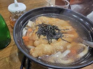 Tempura upon noodles at Veganerie - Nana in Bangkok