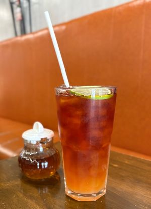 Iced tea with coconut syrup   at Veganerie - Nana in Bangkok