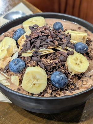 Cacao smoothie bowl sub almond milk. Seems larger than previously and yummy 😛 at Veganerie - Nana in Bangkok