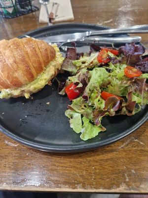 Tofu and Avocado croissant with side salad at Veganerie - Nana in Bangkok