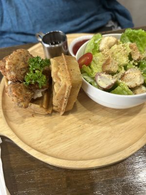 Chickn and waffles  at Veganerie - Nana in Bangkok