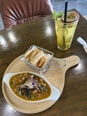 sweet potato chickpea curry with roti  at Veganerie - Nana in Bangkok