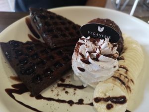 Banana chocolate waffles at Veganerie - Nana in Bangkok