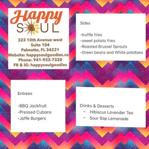 Menu for 4/26-4/28. Come see me!! Tues- Thurs 10a-5p & Friday 10a-6p.   at Happy Soul in Palmetto