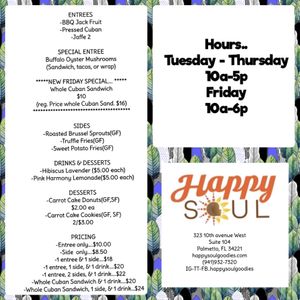 Today’s menu 10/27  at Happy Soul in Palmetto
