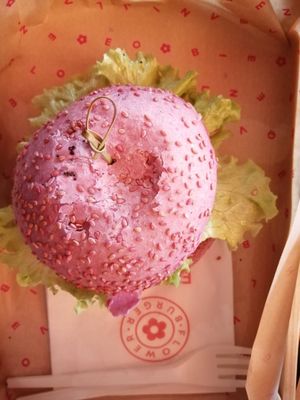 Barbie burger at Flower Burger in Rome