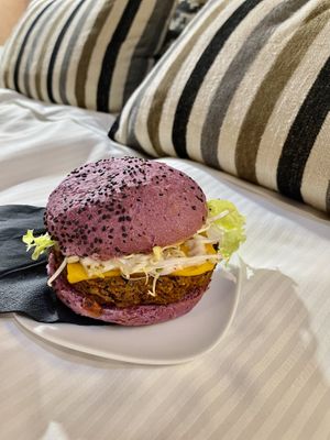 purple flower burger   at Flower Burger in Rome