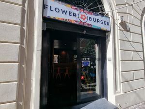 Front and entrance at Flower Burger in Rome