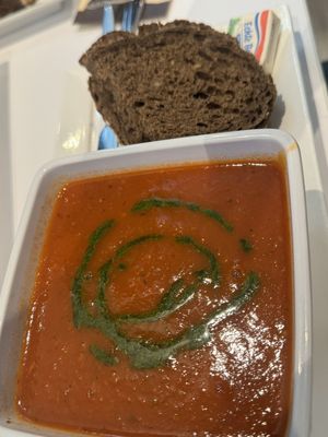 Tomato soup with vegan pesto  at Blushing in Amsterdam