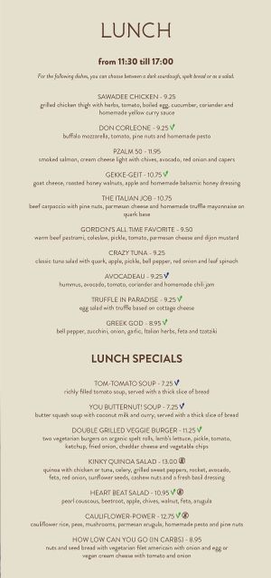 Lunch menu  at Blushing in Amsterdam