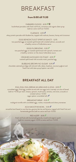 Breakfast menu at Blushing in Amsterdam