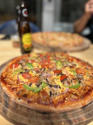 The Garden Love Pizza w 30cm gluten-free crust and dairy-free cheese. $50  at Proper Pizza - O'Connell St in Auckland
