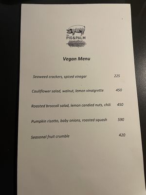 separate vegan menu  at The Pig and Palm in Cebu