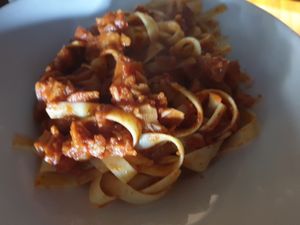 Jackfruit pasta needs veggies at The Full Moon Saloon in Woodend