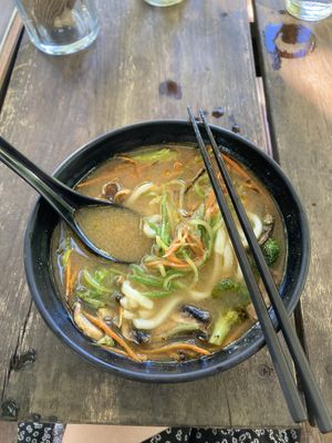 Udon noodles requested without fish saucee  at Noru in Bacalar