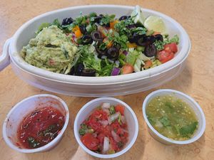 Vegan bowl aka lunch for two.  at El Farolito in Saginaw
