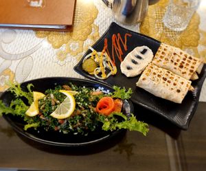 Tabbouleh salad and falafel wrap at Asalam Restaurant in Jeju