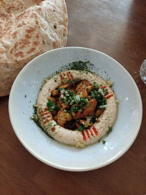Hummus with mushrooms at Asalam Restaurant in Jeju
