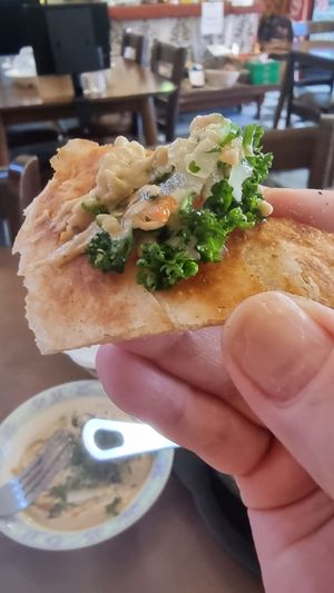 Humus and flatbread...delicious! at Asalam Restaurant in Jeju