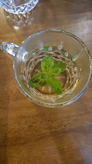 Free tea with fresh mint at Asalam Restaurant in Jeju
