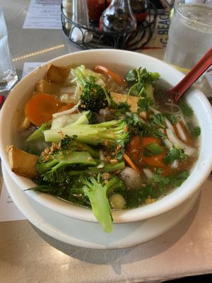 Hu thieu noodle soup with tofu (on the vegan menu)  at Long Beach Cafe in Lakewood