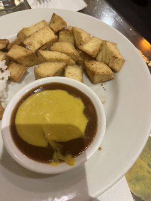 Fried tofu appetizer (two types of peanut sauce)  at Long Beach Cafe in Lakewood