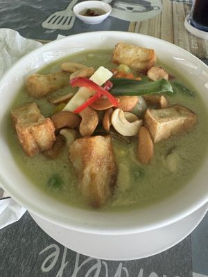 Green curry with tofu. Clearly labeled vegetarian on the menu    at Cafe Del Mar in Prachuap Khiri Khan