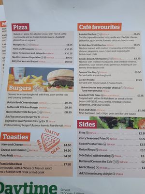 Lunch menue at YHA in Broad Haven