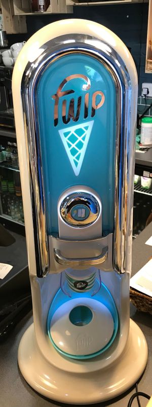 FWIP Ice Cream machine - strawberry sorbet and mango sorbet are vegan friendly. at YHA in Broad Haven