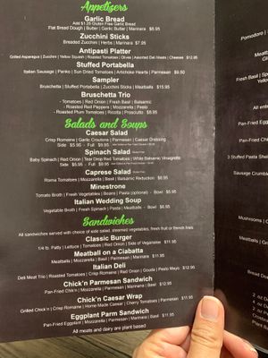 Menu 10/6/20 at Tarantino's Vegan in Las Vegas