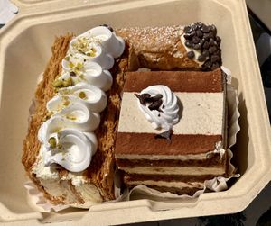 The best vegan pastries ever!! Napoleon, tiramisu and a cannoli  at Tarantino's Vegan in Las Vegas