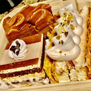 Tiramisu, chocolate cake and a Napoleon. Everything is so light, fluffy and scrumptious!  at Tarantino's Vegan in Las Vegas