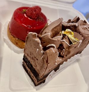 Berry tart and chocolate cake - perfection  at Tarantino's Vegan in Las Vegas