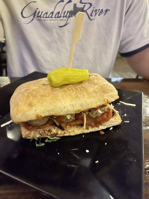 Meatballs on ciabatta sandwich #Veganuary at Tarantino's Vegan in Las Vegas