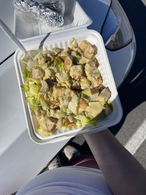 To-go Caesar salad eaten the Following day. Still nice and fresh!  #Veganuary at Tarantino's Vegan in Las Vegas