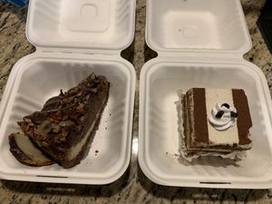 Turtle cheesecake and Tiramisu   at Tarantino's Vegan in Las Vegas
